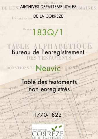Table des testaments non enregistrés.