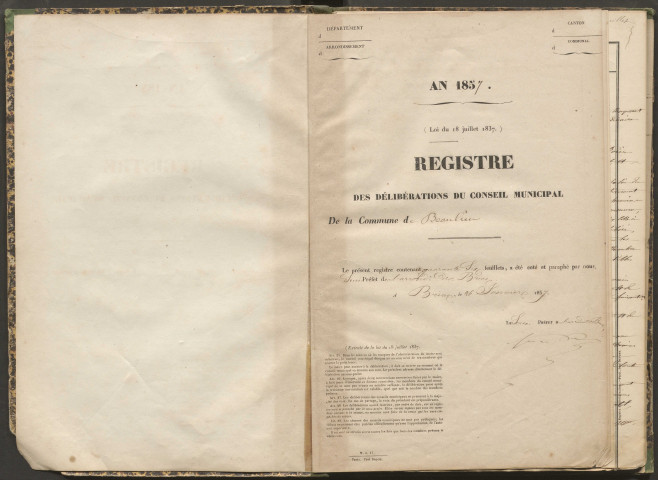 Délibérations du conseil municipal. 13 février 1857-19 novembre 1865
