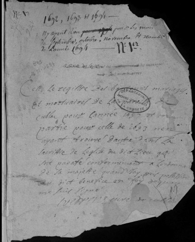 Baptêmes, mariages, sépultures (1692-1745)