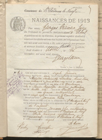Naissances, mariages, décès (1913-1922).
