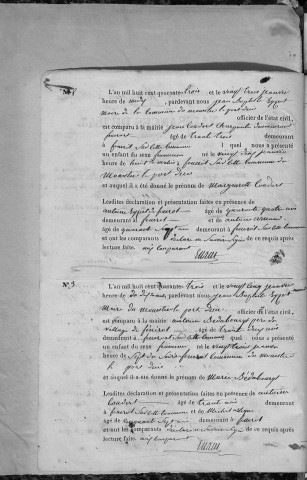 Naissances, mariages, décès (1843-1852)