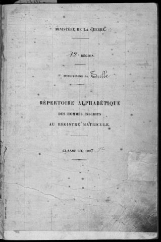 Classe 1907 : table alphabétique.