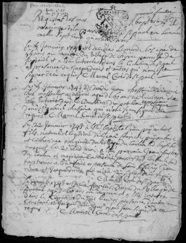 Baptêmes, mariages, sépultures (1743-1772)