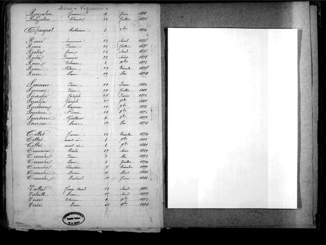 Tables décennales des décès (1873-1882)