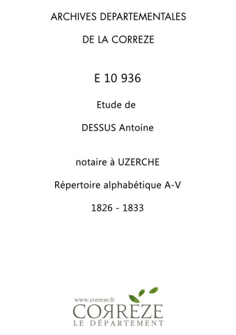 Répertoire alphabétique A-V