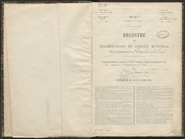 Délibérations du conseil municipal. 28 juillet 1912-04 novembre 1922