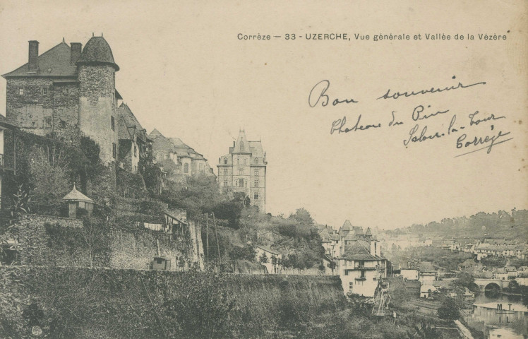 Uzerche : "Corrèze - 33 - Uzerche, vue générale et vallée de la Vézère.".