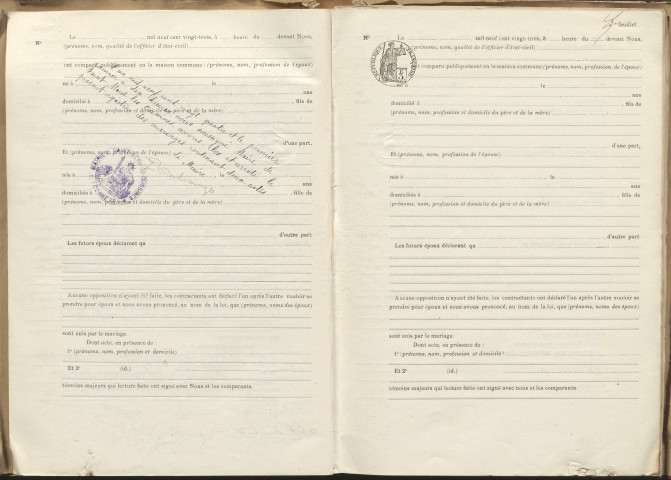 Naissances, mariages, décès (1923-1932).