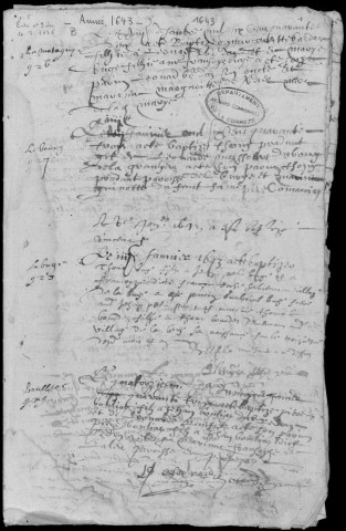 Baptêmes, mariages, sépultures (1643-1702)