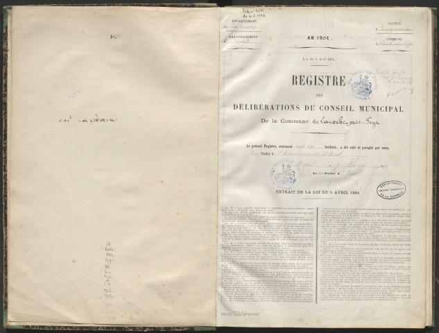 Délibérations du conseil municipal. 19 janvier 1902-23 juin 1912