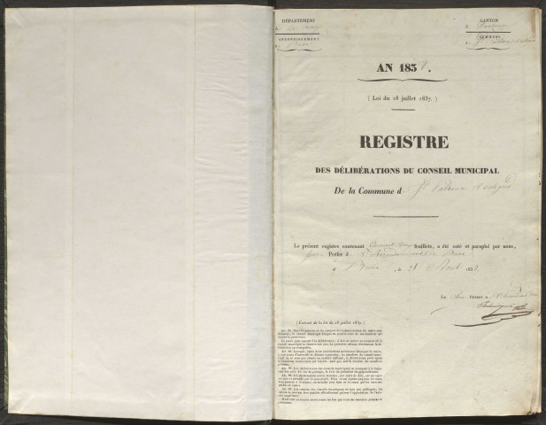 Délibérations du conseil municipal. 6 mai 1838-7 mars 1858