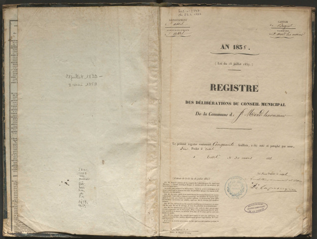 Délibérations du conseil municipal. 28 juillet 1839-08 mai 1859