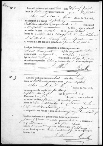 Naissances, mariages, décès (1843-1852)