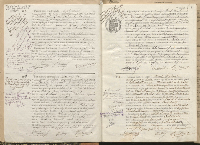 Naissances, mariages, décès (1913-1922).