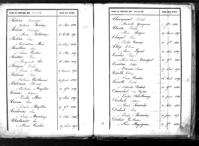 Tables décennales des mariages (1843-1852)