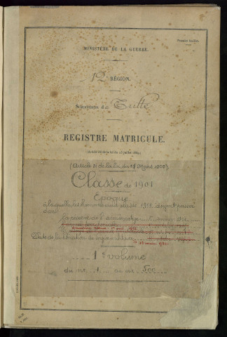 Classe 1901 : matricules 1 à 500.