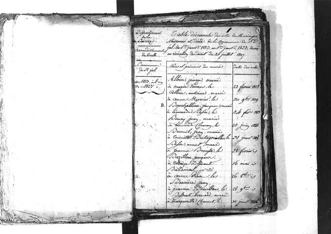 Tables décennales des mariages (1813-1822)
