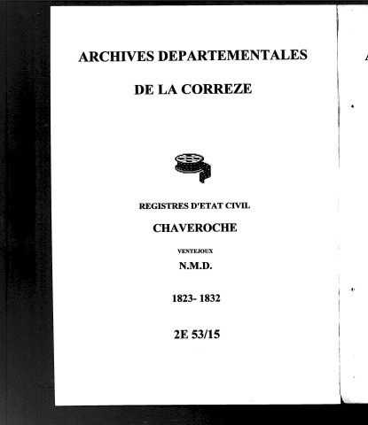 Naissances, mariages, décès (1823-1832)
