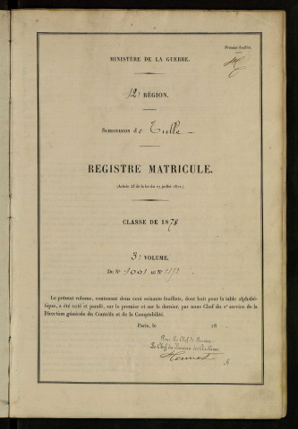 Classe 1878 : matricules 1001 à 1372.