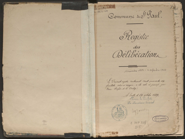 Délibérations du conseil municipal. 17 novembre 1889-4 septembre 1910