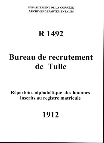 Classe 1912 : table alphabétique.