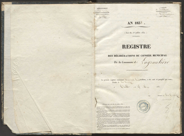 Délibérations du conseil municipal. 20 mai 1838-03 mai 1846