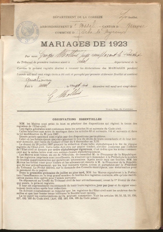 Naissances, mariages, décès (1923-1932).