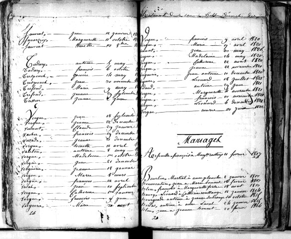 Tables décennales des mariages (1813-1822)