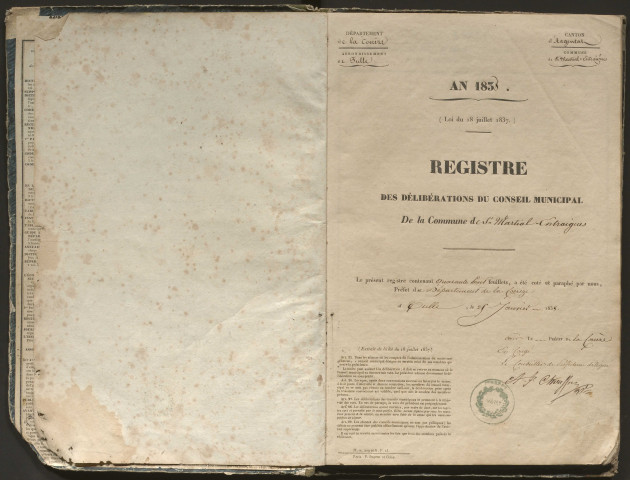 Délibérations du conseil municipal. 18 août 1839-13 novembre 1859