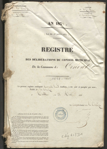 Délibérations du conseil municipal. 20 mai 1838-11 novembre 1855