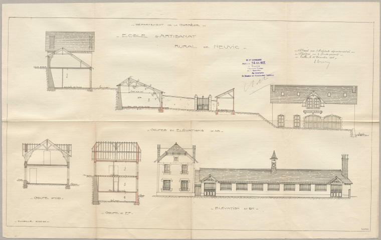 Construction : devis, correspondances, cahier des charges, comptes, budget, adjudications.