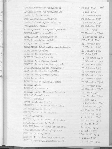 Tables décennales des mariages (1943-1952)
