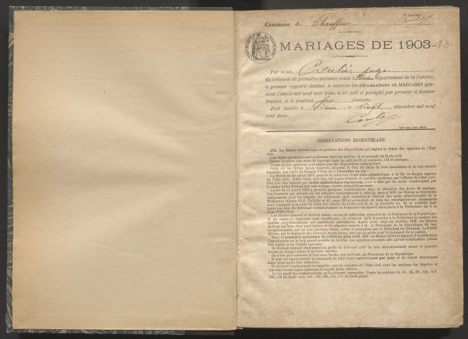 Mariages (1903-1932).
