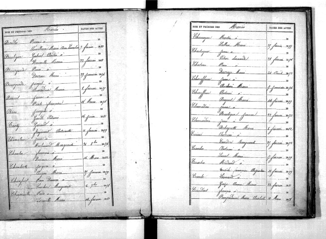 Tables décennales des mariages (1873-1882)