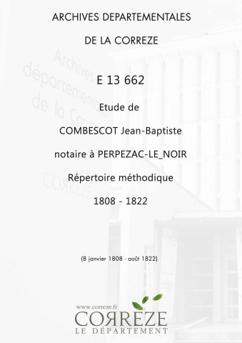 Répertoire méthodique : 8 janvier 1808-août 1822