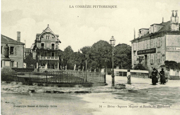 "La Corrèze Pittoresque. 34 - Brive - Square Majour et Route de Bordeaux".