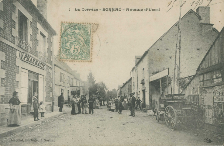Sornac : "7 La Corrèze - Sornac - Avenue d'Ussel". Affiches pour "le sou du soldat".