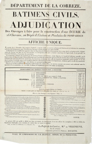 Projet et construction de l'hippodrome, travaux d'amélioration (1811-1851), construction d'une écurie (1824-1831), reconstruction du moulin de Saint-Cyr-la-Roche, servitudes, rentes d'amortissement (1813-1835), acquisition de la propriété Juge de Puy-Marmont (1835-1846).