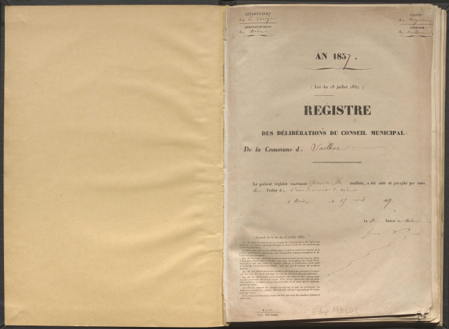 Délibérations du conseil municipal. 1er avril 1857-30 novembre 1870