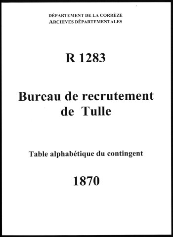 Classe 1870 : table alphabétique du contingent.