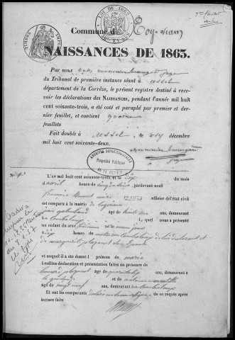 Naissances, mariages, décès (1863-1872)