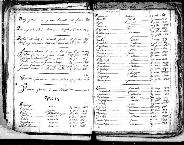 Tables décennales des mariages (1813-1822)