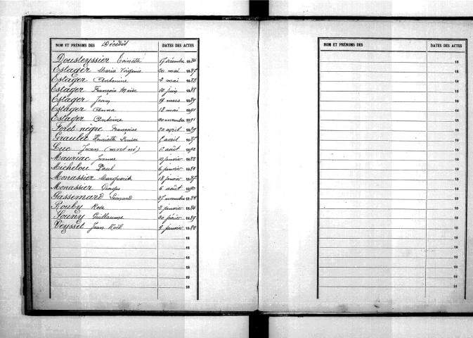 Tables décennales des décès (1883-1892)