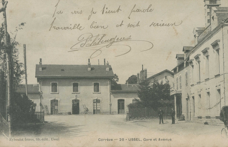 Ussel : "Corrèze - 20 - Ussel, gare et avenue".
