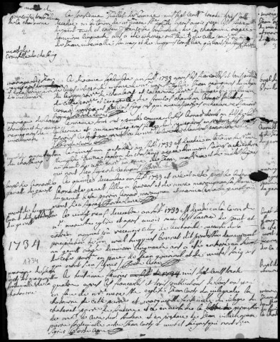 Baptêmes, mariages, sépultures (1733-1767)