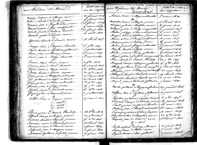 Tables décennales des mariages (1813-1822)