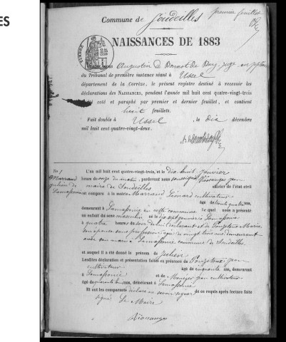 Naissances, mariages, décès (1883-1892)