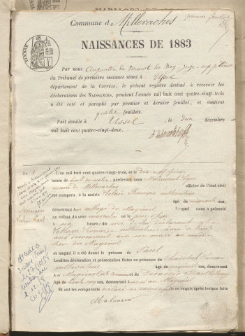 Naissances, mariages, décès (1883-1892)