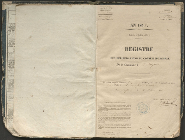 Délibérations du conseil municipal. 1er avril 1838-8 février 1863