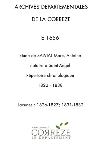 Répertoire chronologique : 23 janvier 1822-20 juin 1838